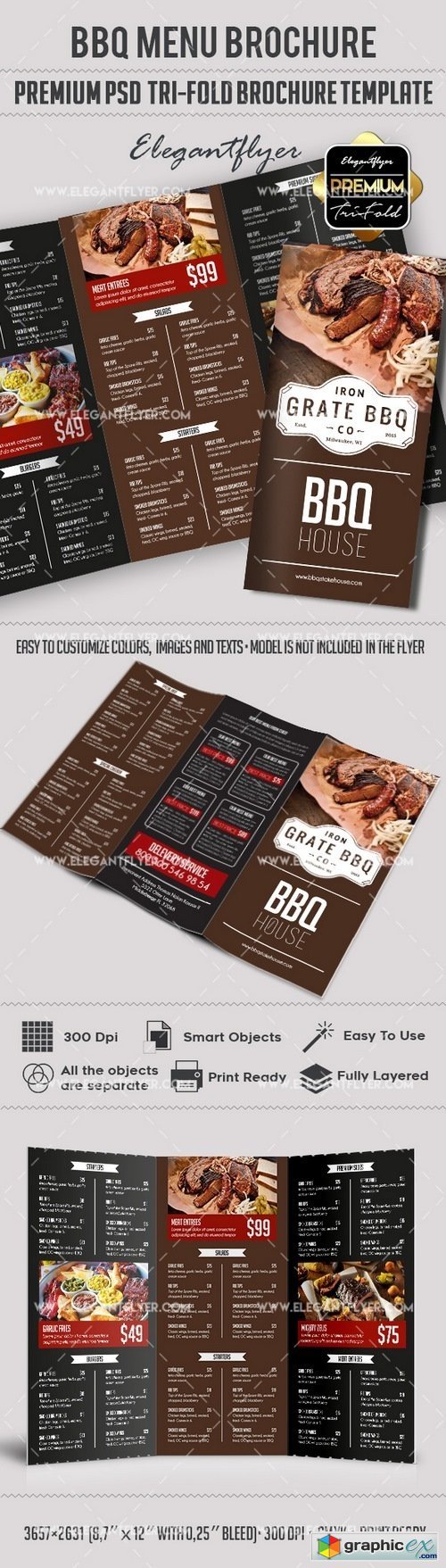 BBQ Menu  Premium Tri-Fold PSD Brochure Template Food Menu