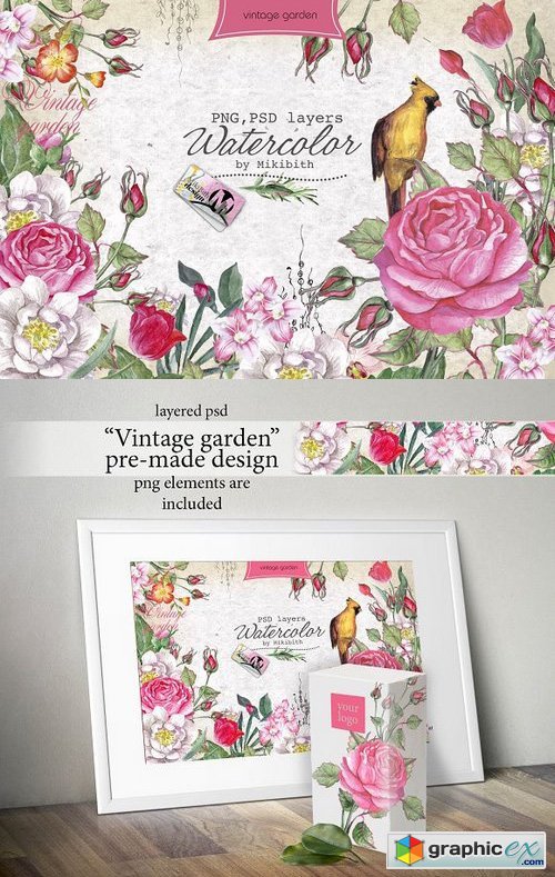 Watercolor PSD &quot;Vintage Garden&quot;