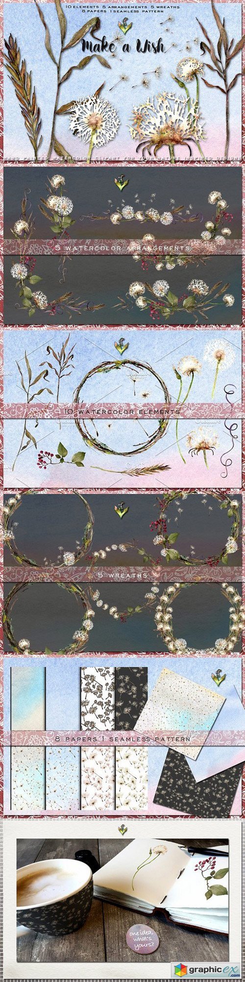 Dandelion Wishes Watercolor Clipart