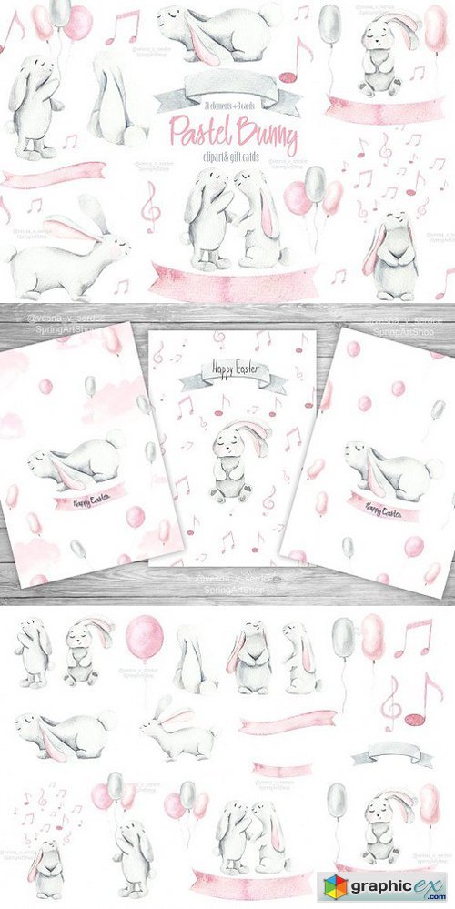 Easter Pastel Bunny clipart & Cards