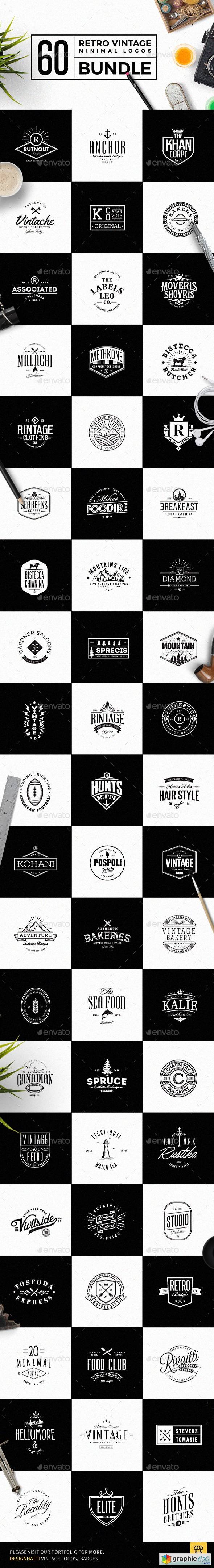 60 Vintage Minimal Logos Bundle