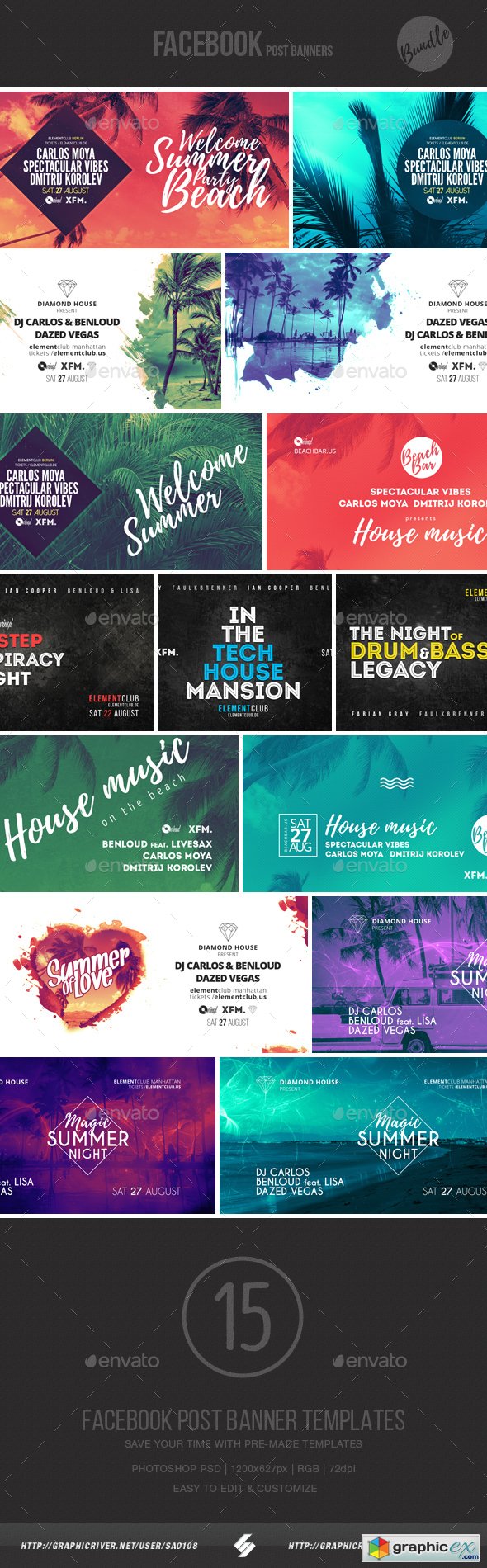 Electronic Music Event Facebook Post Banner Templates Bundle 4