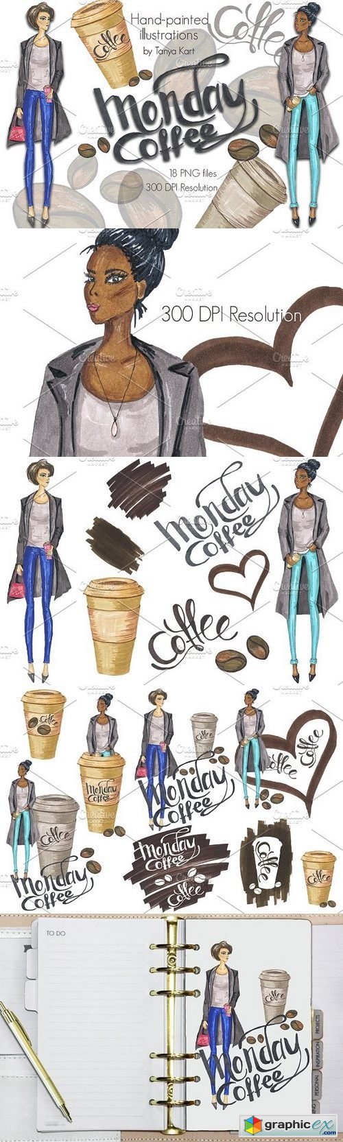 Monday Coffee Hand-painted Clipart