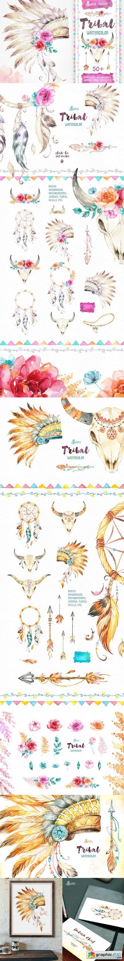 Tribal. Watercolor collection