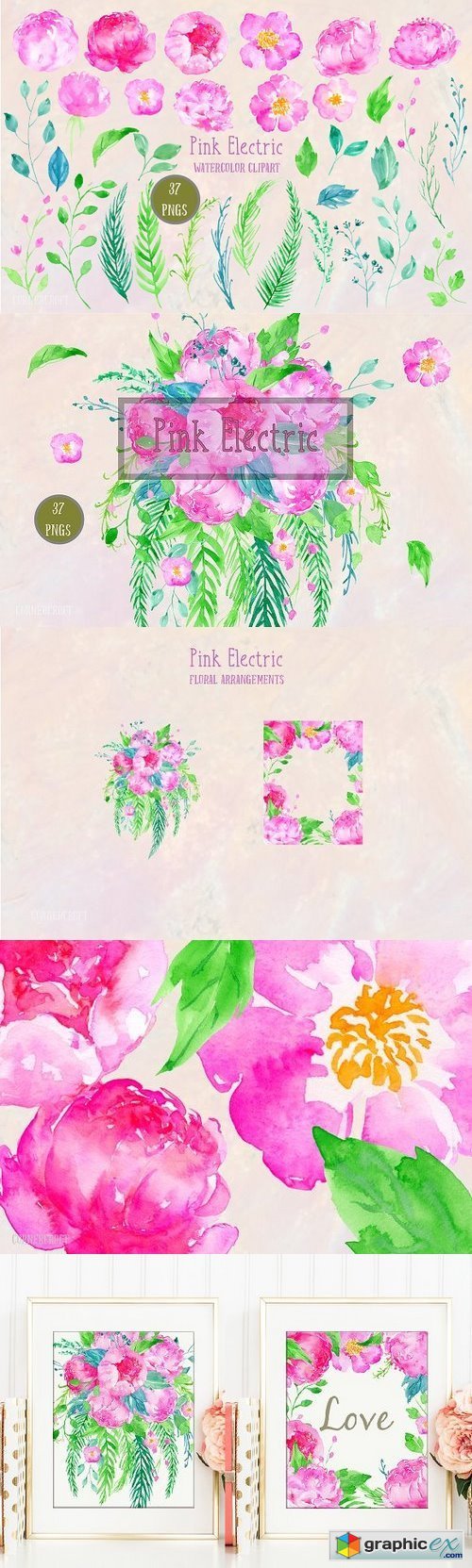 Watercolor Clipart Pink Electric
