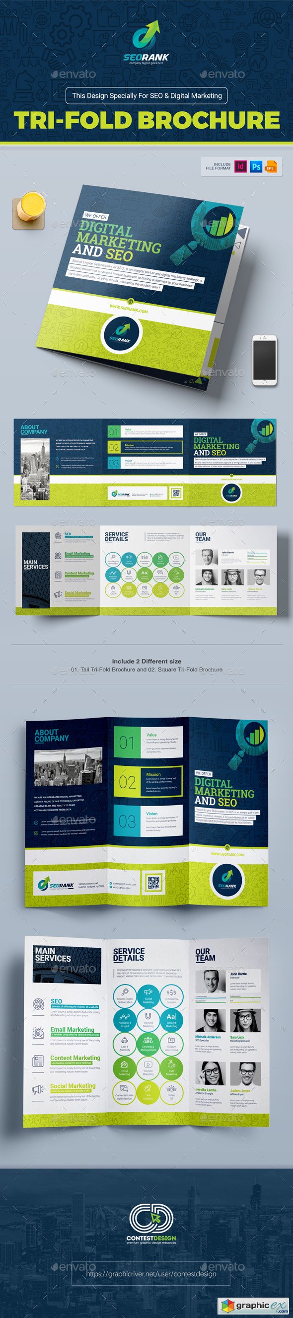 Tri-Fold Brochure Template for SEO (Search Engine Optimization) & Digital Marketing Agency Company