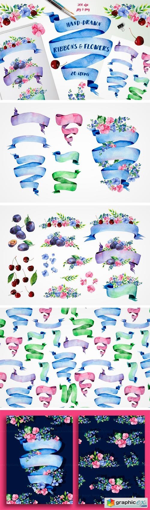 Ribbons and Flowers Set