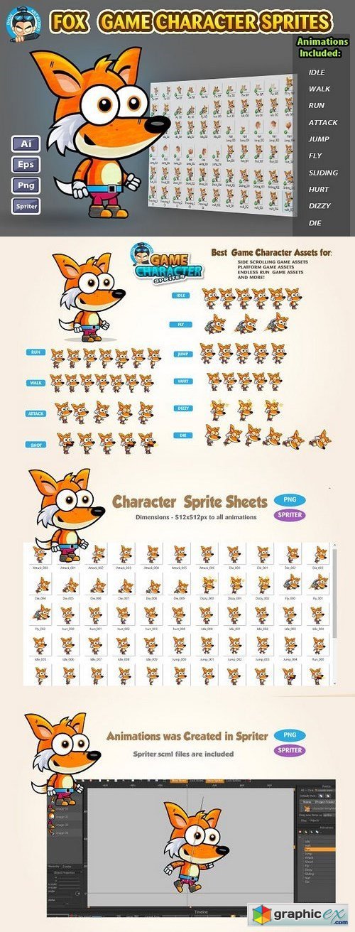 Fox 2D Game Character Sprites