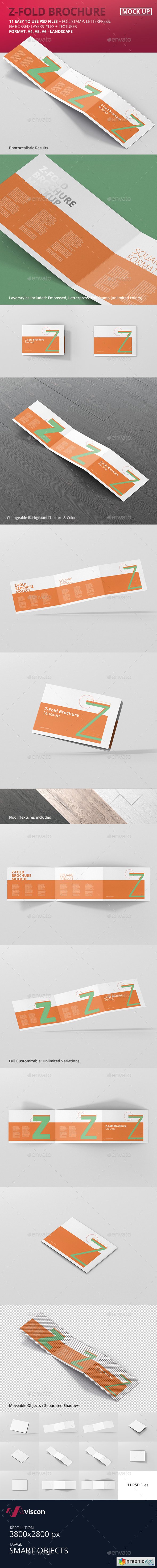 Z-Fold Brochure Mockup - Landscape Din A4 A5 A6