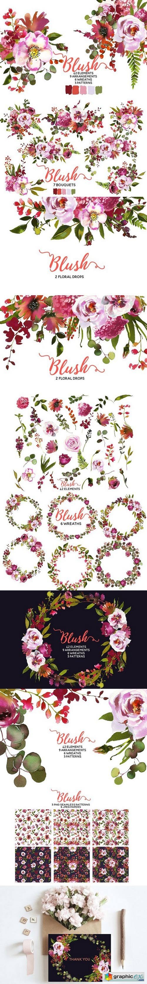 Blush Pink Coral Watercolor Flowers