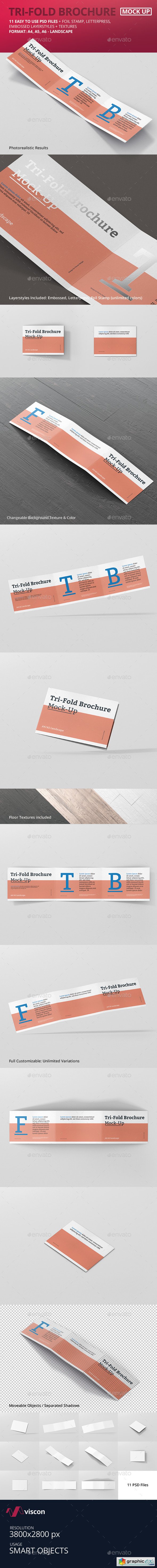 Tri-Fold Brochure Mockup - Din A4 A5 A6 Landscape