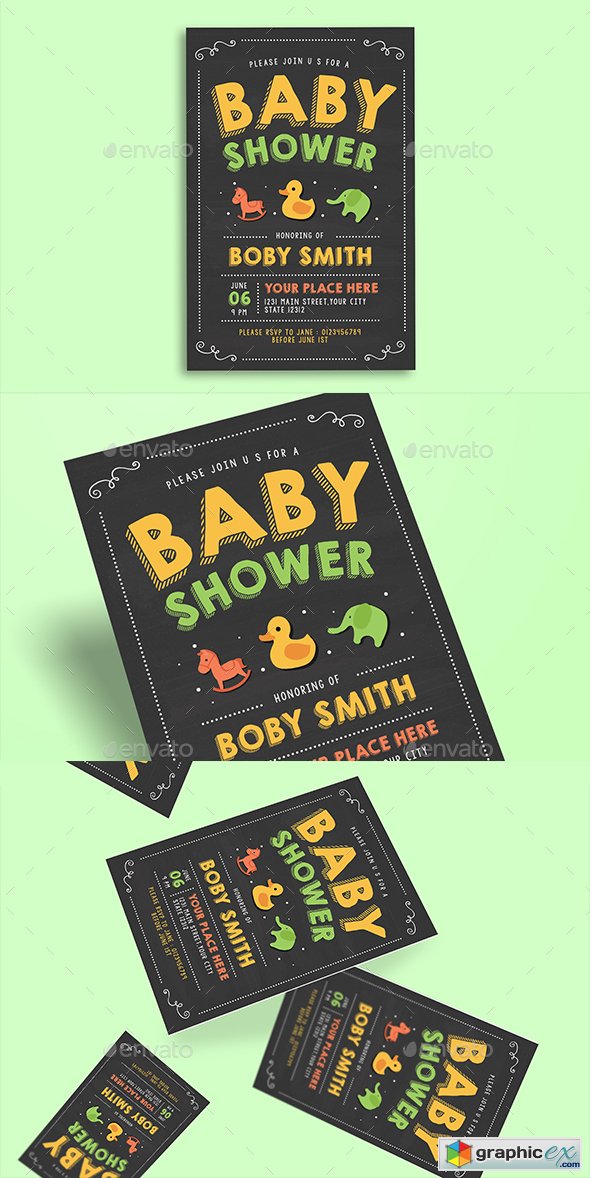 Baby Shower Invitation Chalkboard Style