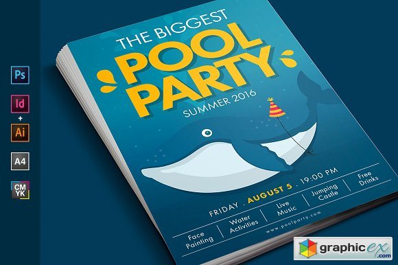 Summer Pool Water Party Flyer Poster