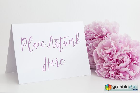 Pink Peonies A6 White Card Mockup