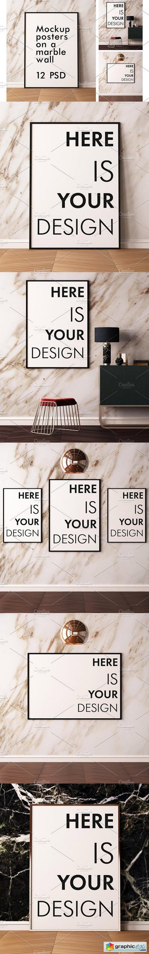 Mockup posters on a marble wall