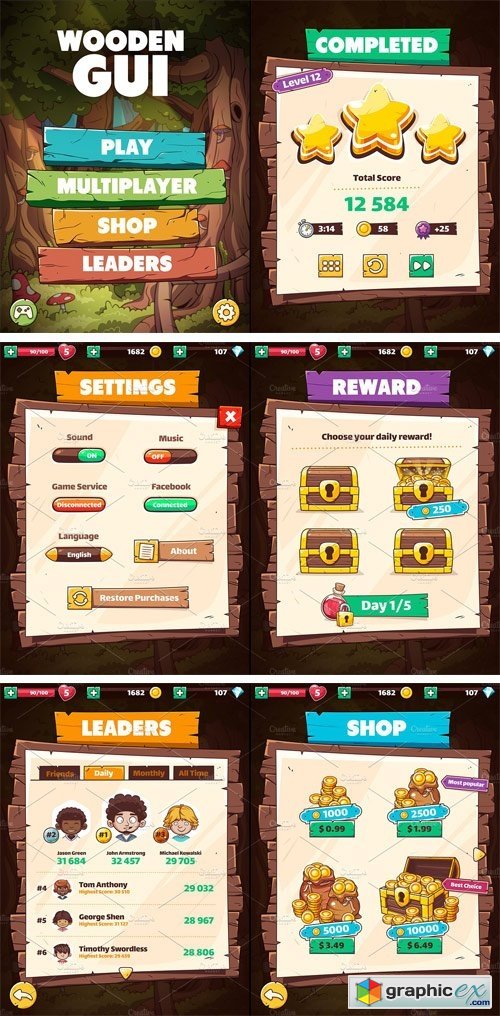 Wooden GUI for Mobile Game