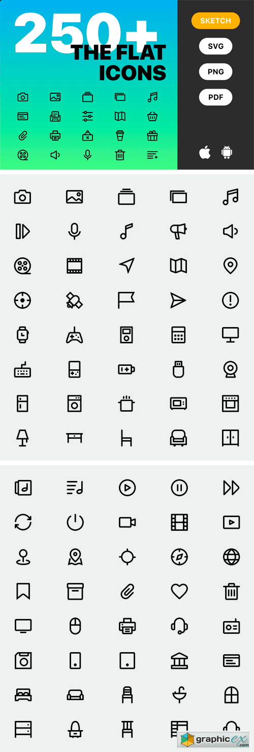 250+ Flat Icons (iOS, Android, Web)
