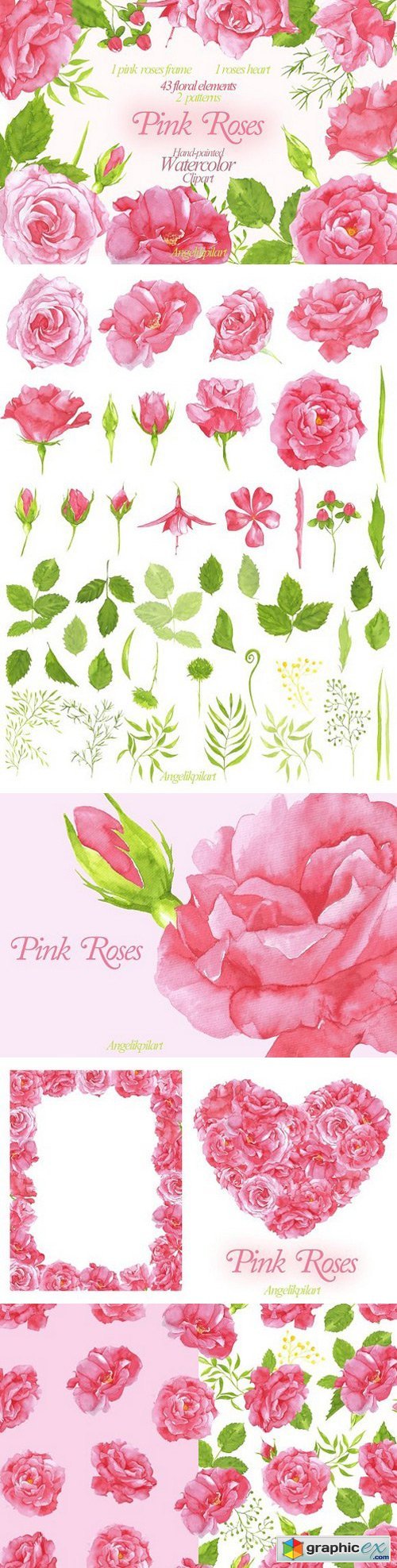 Watercolor Pink Roses clipart