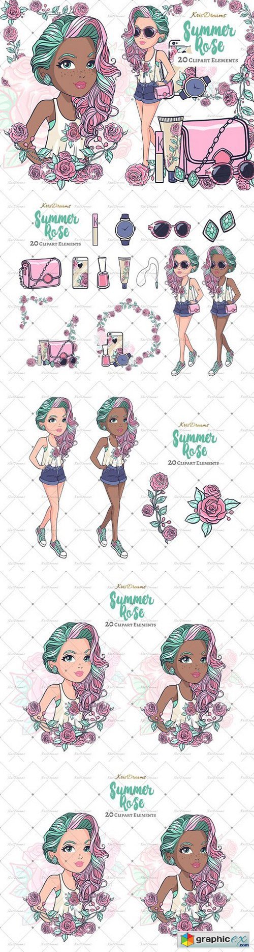 Summer Rose Clipart Set