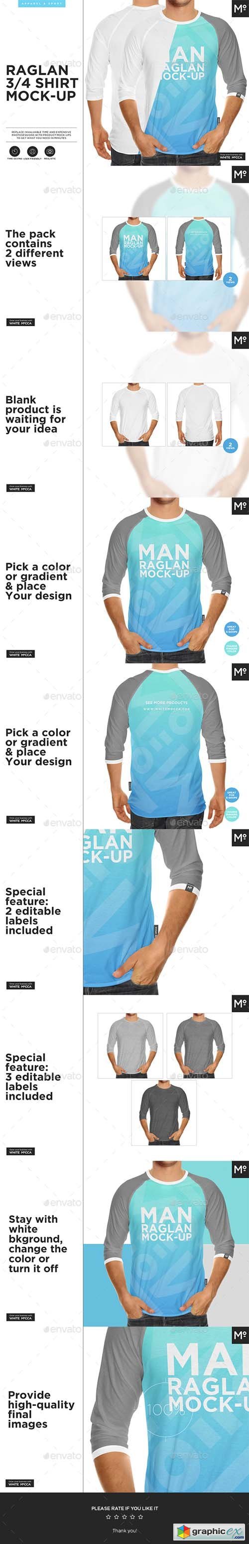 Download Raglan 3/4 Shirt Mock-up » Free Download Vector Stock Image Photoshop Icon