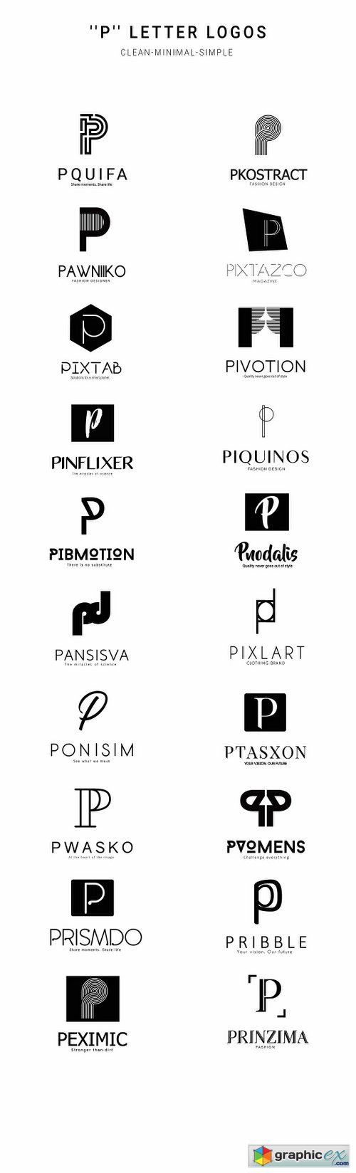 20 "P" Letter Alphabetic Logos