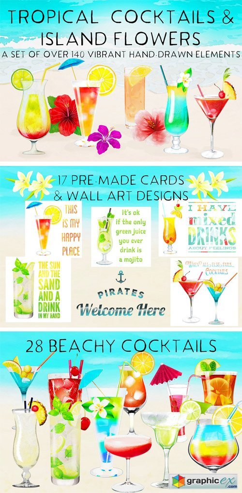 Tropical Cocktails & Flower Set