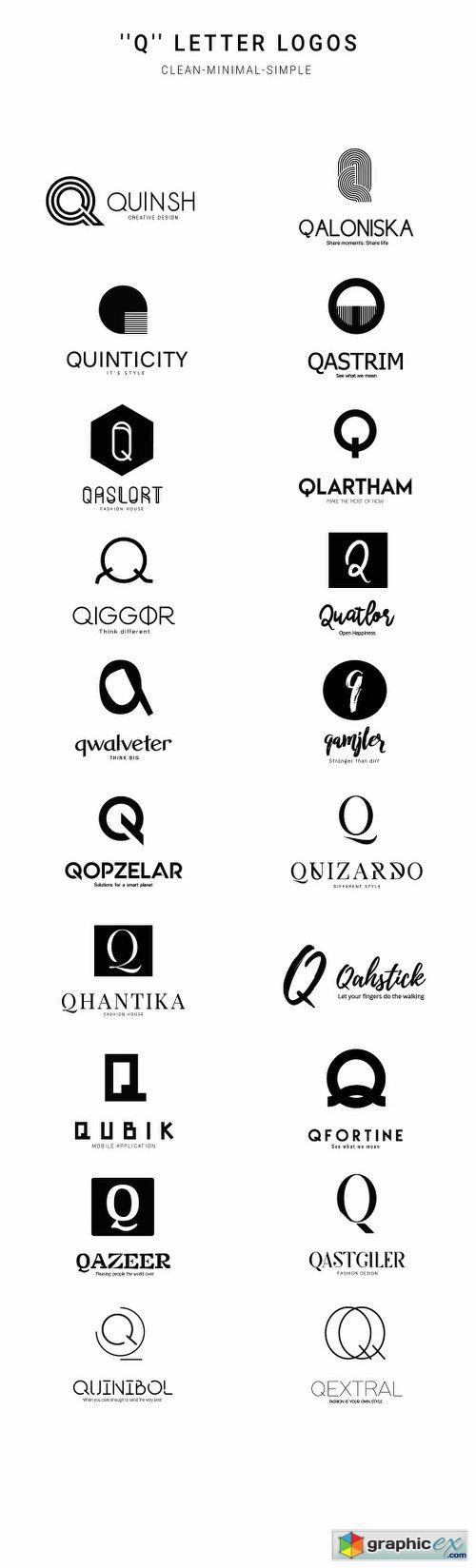 20 "Q" Letter Alphabetic Logos