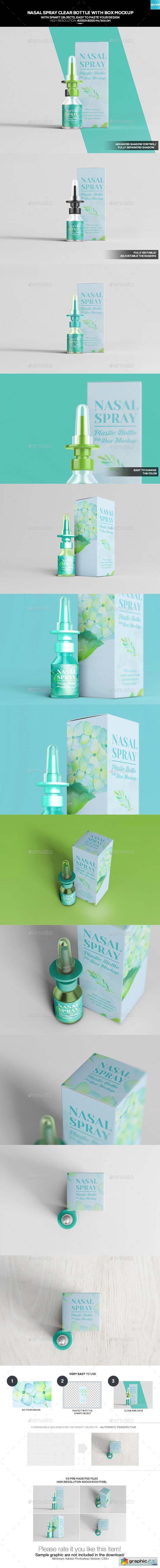 Nasal Spray Clear Bottle With Box Mockup