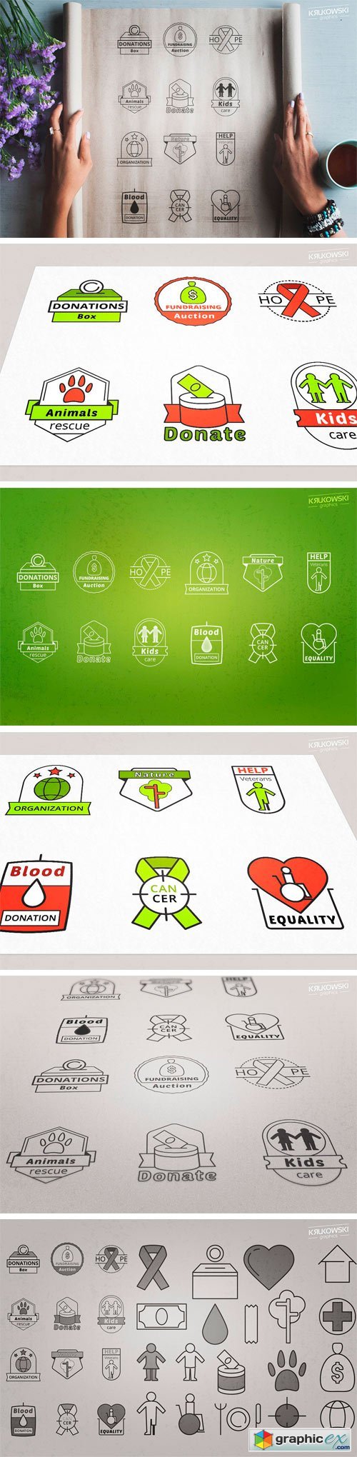 Charity Logo Vector Badges Set