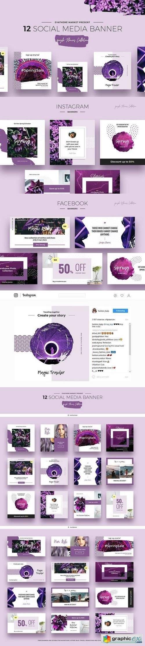 Purple Flowers Social Media Designs
