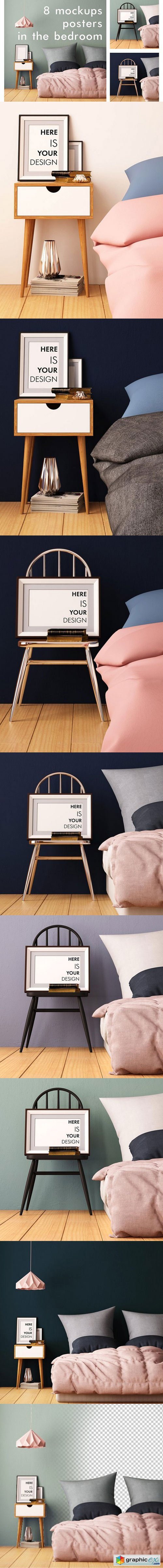 8 mockups posters in the bedroom