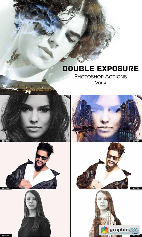 Double Exposure Photoshop Action Vol.4