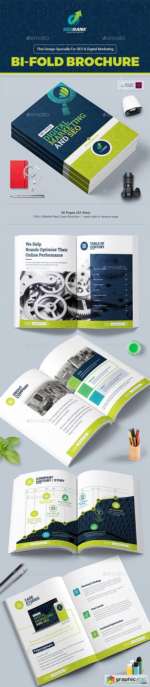 Bi-Fold Brochure Template for SEO (Search Engine Optimization) & Digital Marketing Agency / Company