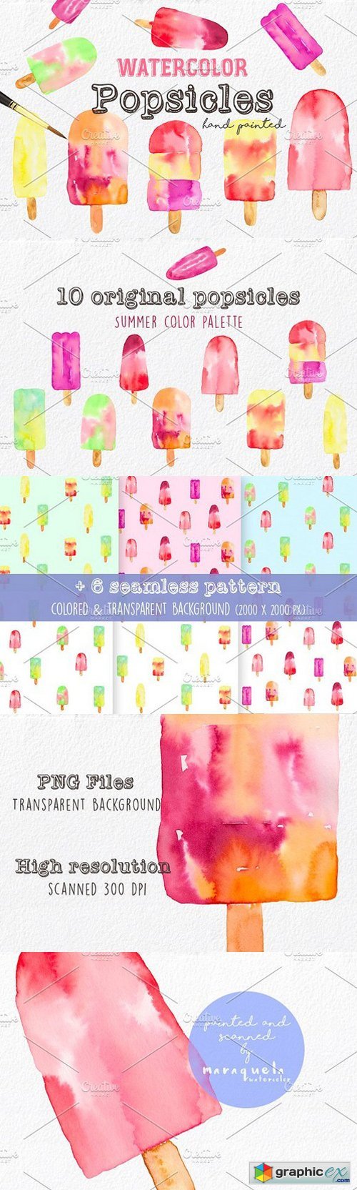 Summer Popsicles & Pattern Clip Art