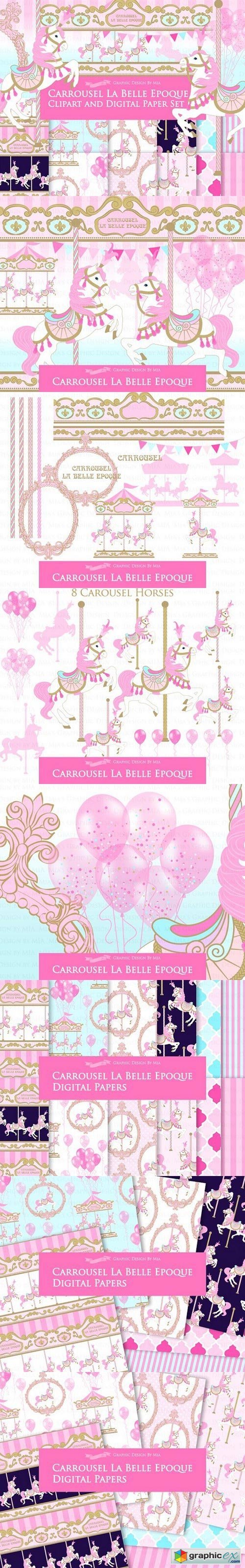 Pink Carousel Clipart+Pattern
