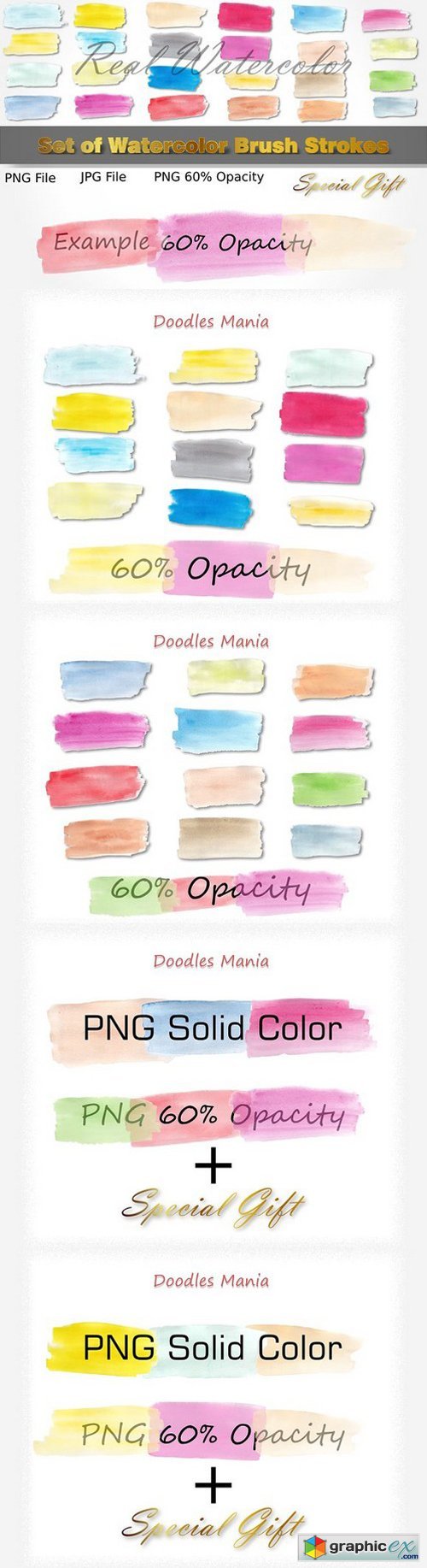 24 Real Watercolor Brush Strokes