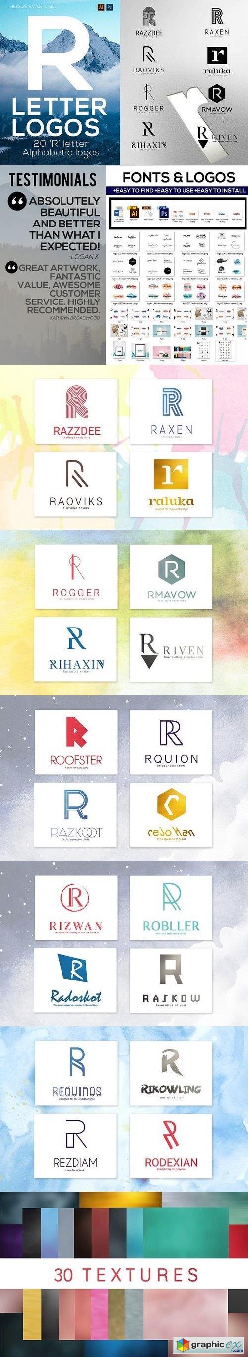 20 "R" Letter Alphabetic Logos