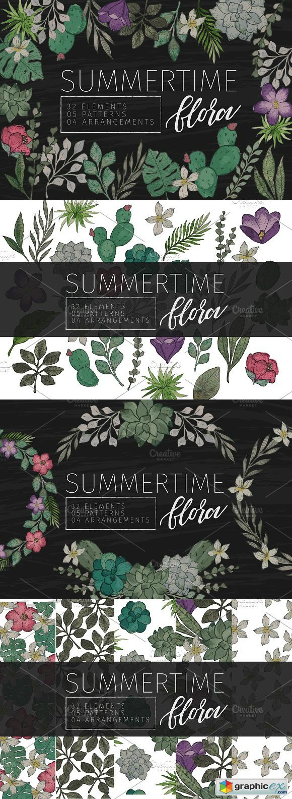 Summertime Flora Vector Watercolor