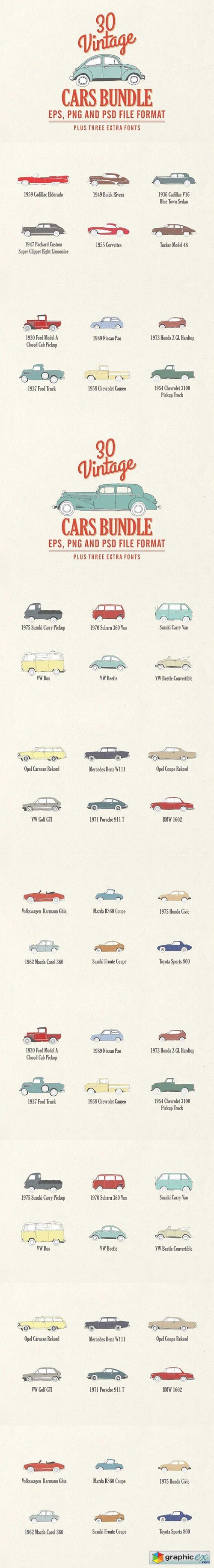 30 Vintage Cars Bundle