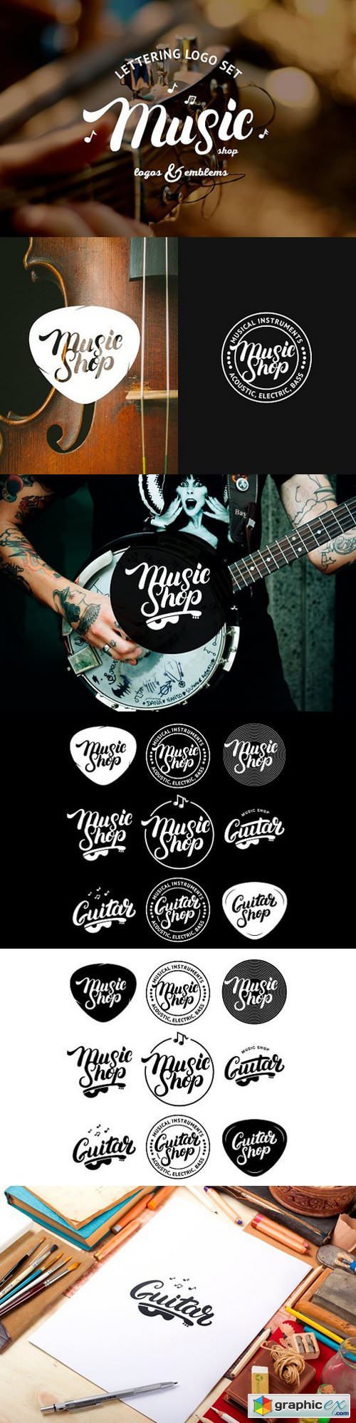 Music & Guitar Shop Logo Set
