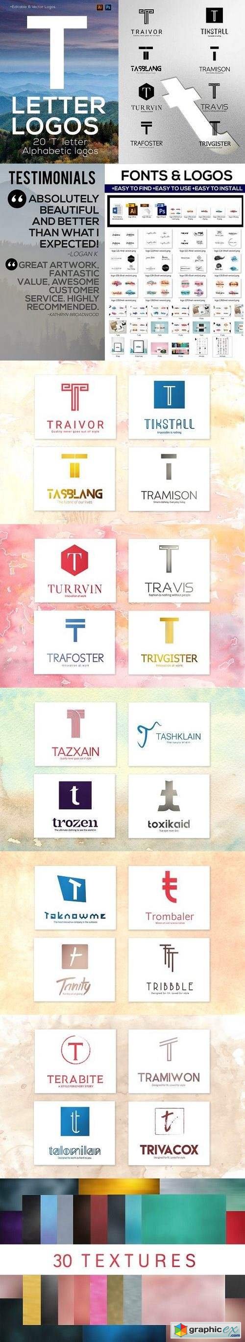 20 "T" Letter Alphabetic Logos