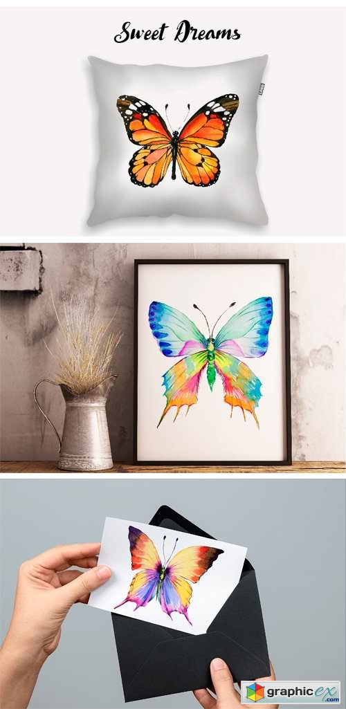 Watercolor Butterflies, EPS and PNG
