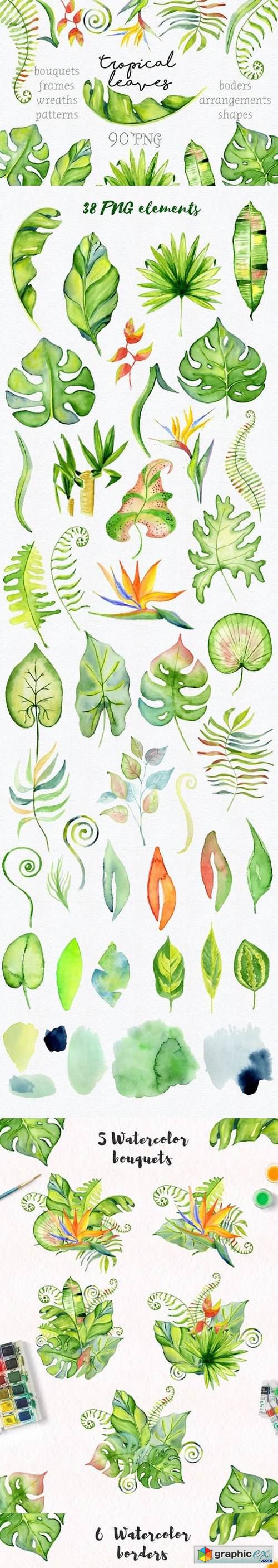 Tropical leaves Watercolor clipart