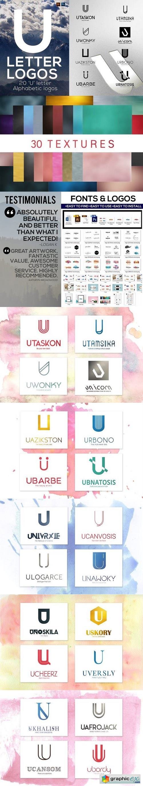 20 "U" Letter Alphabetic Logos