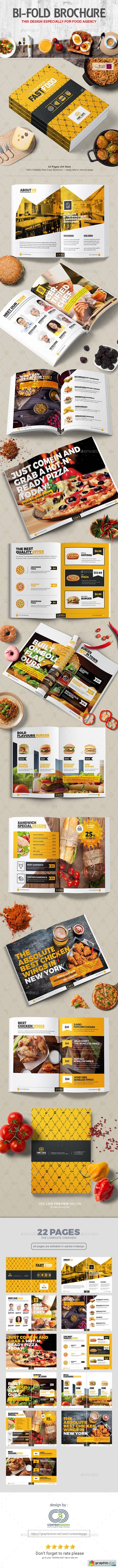 Bi-Fold Brochure Design Template for Fast Food / Restaurants / Cafe