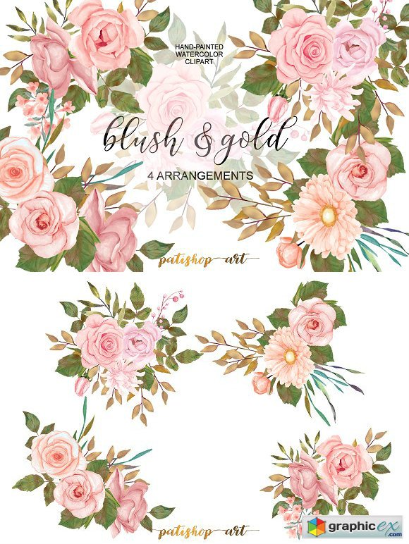Blush & Gold Rose Clip Art
