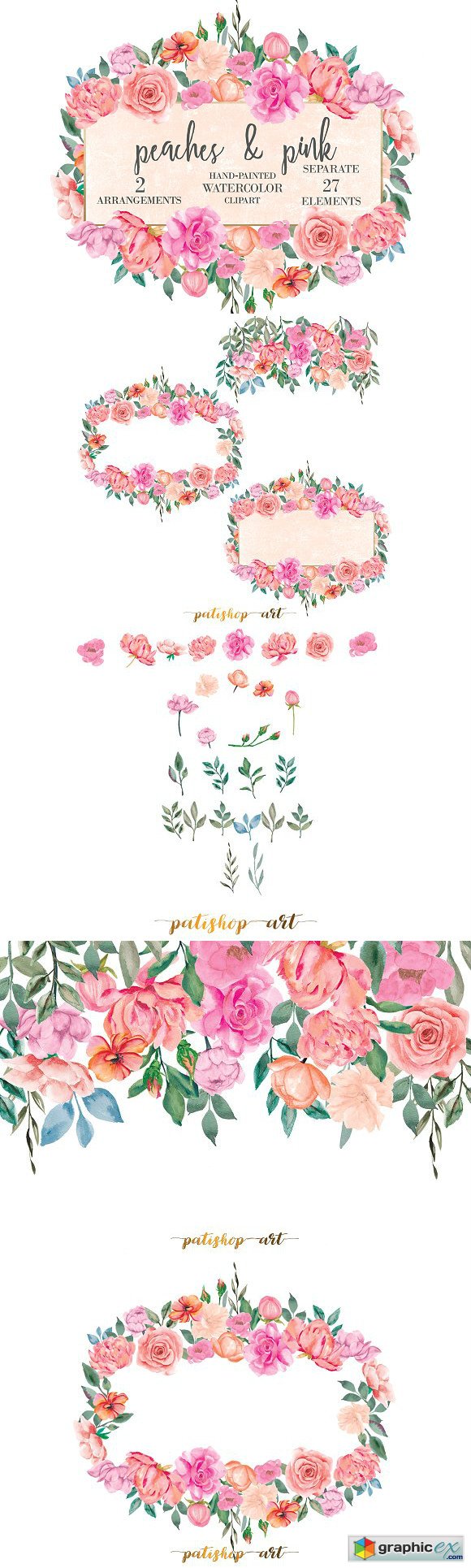Peach Peonies & Roses Watercolor Set