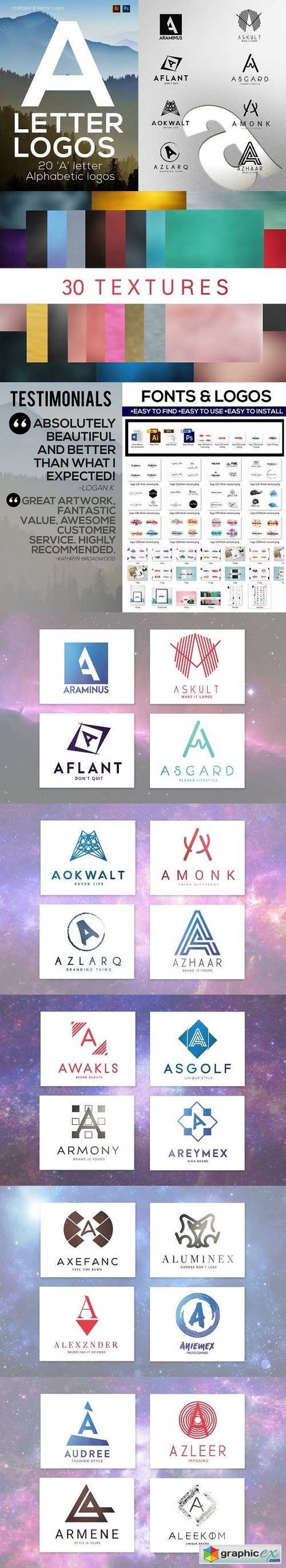20 &quot;A&quot; Letter Alphabetic Logos