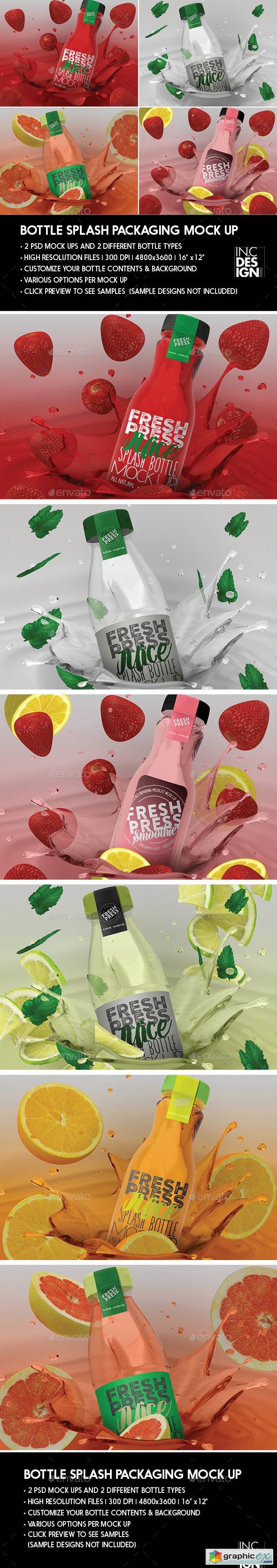 Bottle Juice Splash Packaging Mock Up