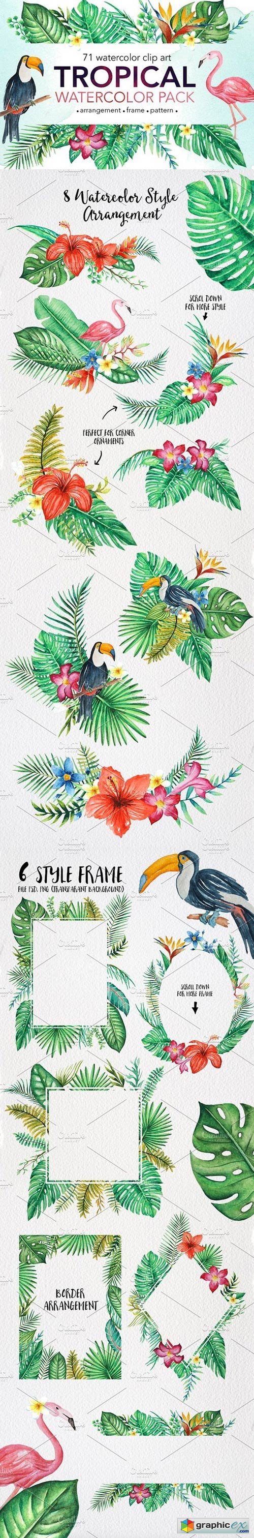 TROPICAL Watercolor clip art pack